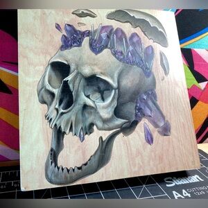 Artisan Wall Art Skull With Amethyst Crystals